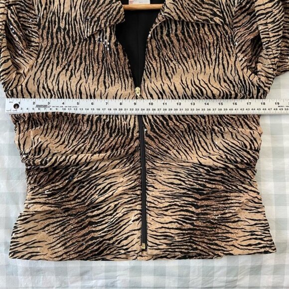 Joseph Ribkoff fitted blazer zip up animal prints sequins embellished medium - Picture 12 of 14